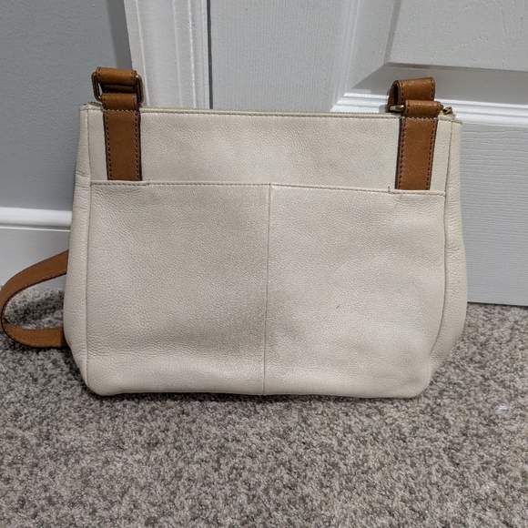 Fossil Corey Cream, Tan & Brown Cross Stitch Large Crossbody Bag - Picture 5 of 13